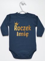 na roczek z imieniem dziecka nadruk złoty body z długim rękawem kolor granatowy 217