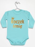 na roczek z imieniem dziecka nadruk złoty body z długim rękawem kolor miętowy 217