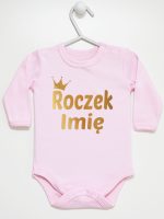 na roczek z imieniem dziecka nadruk złoty body z długim rękawem kolor różowy 217