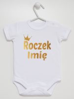 na roczek z imieniem dziecka nadruk złoty body z krótkim rękawem kolor biały 217