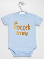 na roczek z imieniem dziecka nadruk złoty body z krótkim rękawem kolor błękitny 217