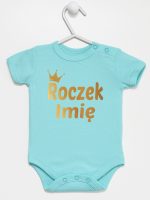 na roczek z imieniem dziecka nadruk złoty body z krótkim rękawem kolor miętowy 217