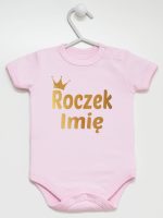 na roczek z imieniem dziecka nadruk złoty body z krótkim rękawem kolor różowy 217