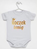 na roczek z imieniem dziecka nadruk złoty body z krótkim rękawem kolor szary 217