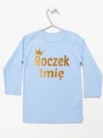 na roczek z imieniem dziecka nadruk złoty koszulka z długim rękawem kolor błękitny 217