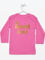 na roczek z imieniem dziecka nadruk złoty koszulka z długim rękawem kolor ciemny różowy 217