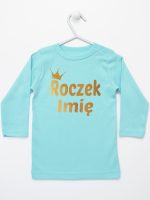 na roczek z imieniem dziecka nadruk złoty koszulka z długim rękawem kolor miętowy 217