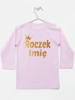 na roczek z imieniem dziecka nadruk złoty koszulka z długim rękawem kolor różowy 217