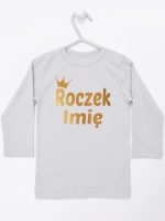 na roczek z imieniem dziecka nadruk złoty koszulka z długim rękawem kolor szary 217
