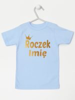 na roczek z imieniem dziecka nadruk złoty koszulka z krótkim rękawem kolor błękitny 217