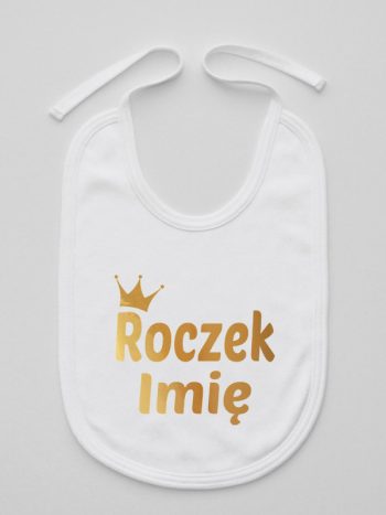 na roczek z imieniem dziecka nadruk złoty śliniak niemowlęcy kolor biały 217