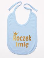 na roczek z imieniem dziecka nadruk złoty śliniak niemowlęcy kolor błękitny 217