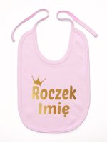 na roczek z imieniem dziecka nadruk złoty śliniak niemowlęcy kolor różowy 217