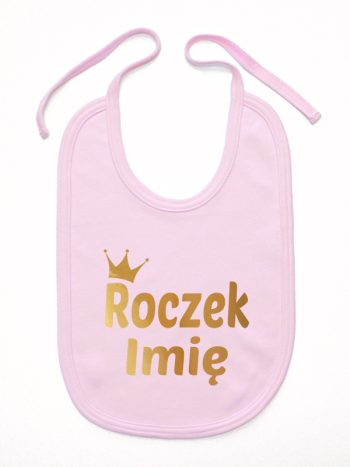 na roczek z imieniem dziecka nadruk złoty śliniak niemowlęcy kolor różowy 217