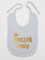 na roczek z imieniem dziecka nadruk złoty śliniak niemowlęcy kolor szary 217