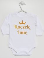 na roczek z imieniem i koroną body z długim rękawem kolor biały 219