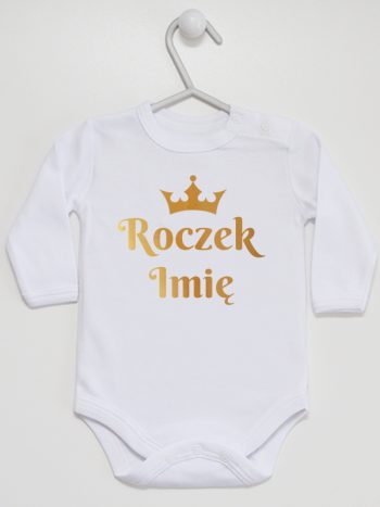na roczek z imieniem i koroną body z długim rękawem kolor biały 219