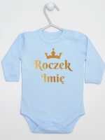 na roczek z imieniem i koroną body z długim rękawem kolor błękitny 219