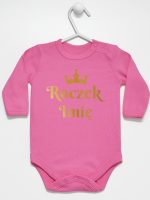 na roczek z imieniem i koroną body z długim rękawem kolor ciemny różowy 219