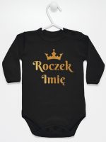 na roczek z imieniem i koroną body z długim rękawem kolor czarny 219