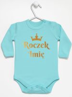 na roczek z imieniem i koroną body z długim rękawem kolor miętowy 219