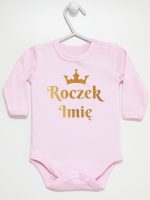 na roczek z imieniem i koroną body z długim rękawem kolor różowy 219