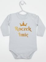 na roczek z imieniem i koroną body z długim rękawem kolor szary 219