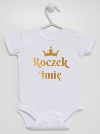 na roczek z imieniem i koroną body z krótkim rękawem kolor biały 219