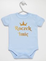 na roczek z imieniem i koroną body z krótkim rękawem kolor błękitny 219