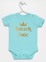 na roczek z imieniem i koroną body z krótkim rękawem kolor miętowy 219