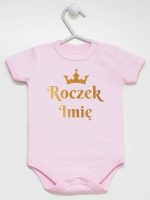 na roczek z imieniem i koroną body z krótkim rękawem kolor różowy 219