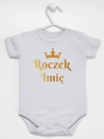 na roczek z imieniem i koroną body z krótkim rękawem kolor szary 219