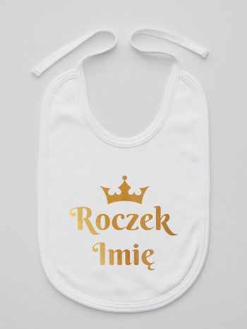 na roczek z imieniem i koroną śliniak niemowlęcy kolor biały 219
