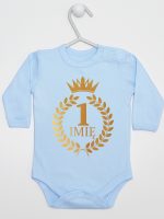 na roczek z laurami i imieniem nadruk złoty body z długim rękawem kolor błękitny 196