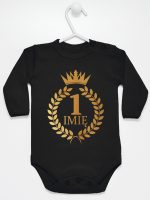 na roczek z laurami i imieniem nadruk złoty body z długim rękawem kolor czarny 196