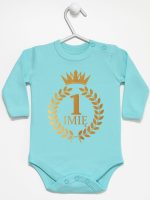 na roczek z laurami i imieniem nadruk złoty body z długim rękawem kolor miętowy 196