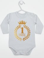 na roczek z laurami i imieniem nadruk złoty body z długim rękawem kolor szary 196