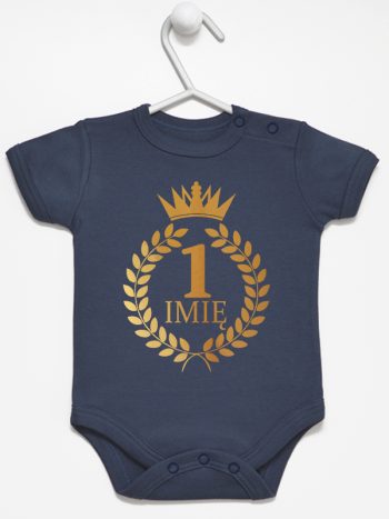 na roczek z laurami i imieniem nadruk złoty body z krótkim rękawem kolor granatowy 196