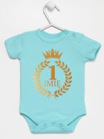 na roczek z laurami i imieniem nadruk złoty body z krótkim rękawem kolor miętowy 196