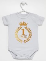 na roczek z laurami i imieniem nadruk złoty body z krótkim rękawem kolor szary 196