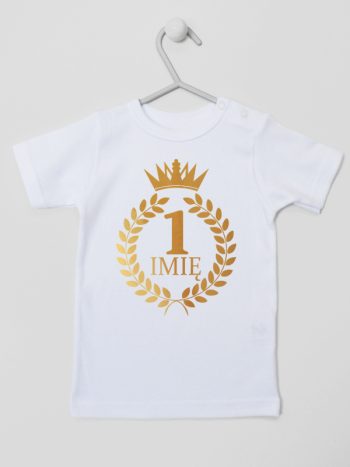 na roczek z laurami i imieniem nadruk złoty koszulka z krótkim rękawem kolor biały 196