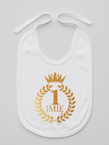na roczek z laurami i imieniem nadruk złoty śliniak niemowlęcy kolor biały 196