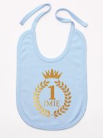 na roczek z laurami i imieniem nadruk złoty śliniak niemowlęcy kolor błękitny 196