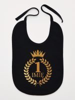 na roczek z laurami i imieniem nadruk złoty śliniak niemowlęcy kolor czarny 196