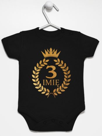 na tzrecie urodziny z laurami nadruk złoty body z krótkim rękawem kolor czarny 200