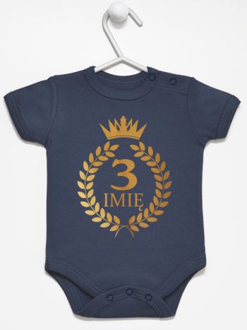 na tzrecie urodziny z laurami nadruk złoty body z krótkim rękawem kolor granatowy 200