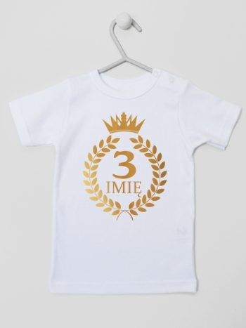 na tzrecie urodziny z laurami nadruk złoty koszulka z krótkim rękawem kolor biały 200
