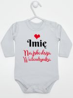 najsłodsza walentynka z imieniem dziecka body z długim rękawem kolor szary 189