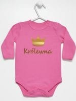 napis królewna z koroną body z długim rękawem kolor ciemny różowy 025