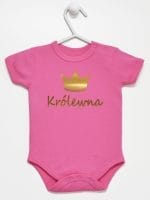 napis królewna z koroną body z krótkim rękawem kolor ciemny rózowy 025
